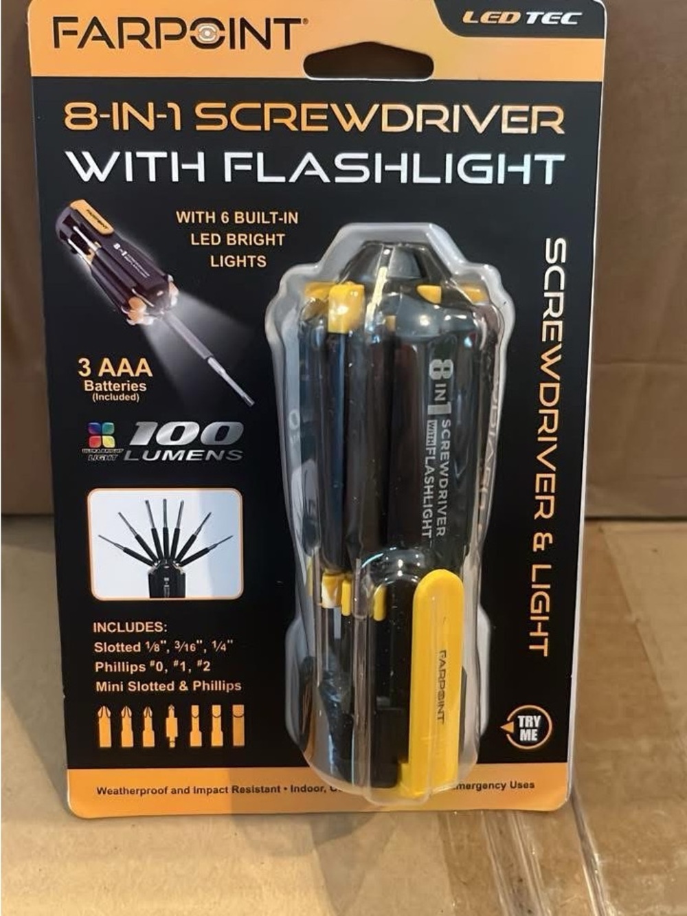 8-in-1 Screwdriver with Flashlight - Black & Yellow